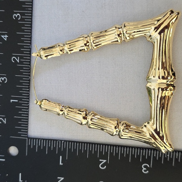 Gold Filled Large Statement Doorknocker Bamboo Hoop Earrings - Picture 4 of 9